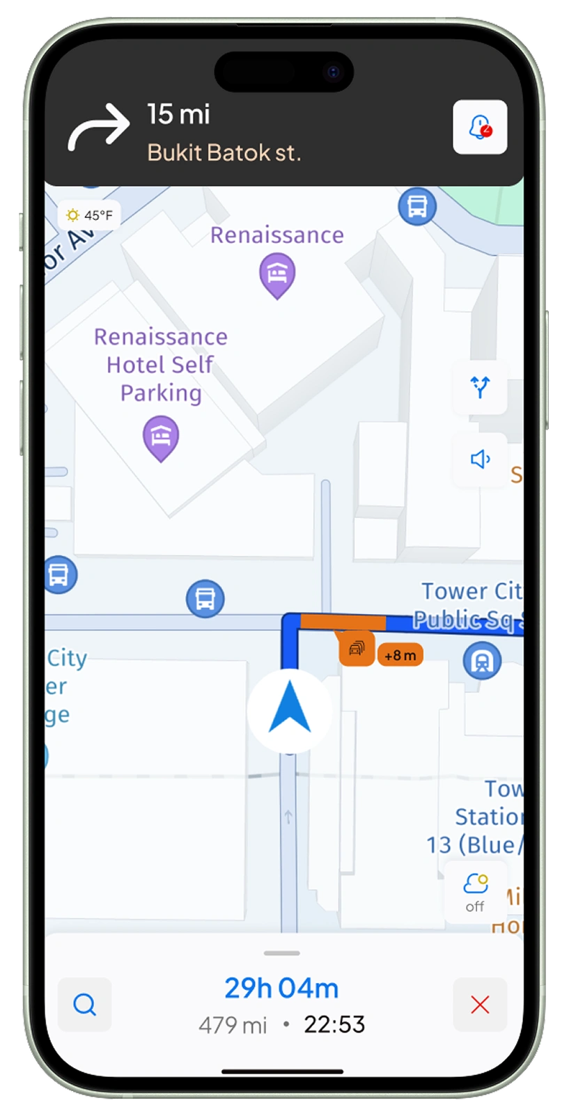 App for truck showing GPS map of the USA with trucking routes, hazards, and weather — top navigation system for truck drivers.